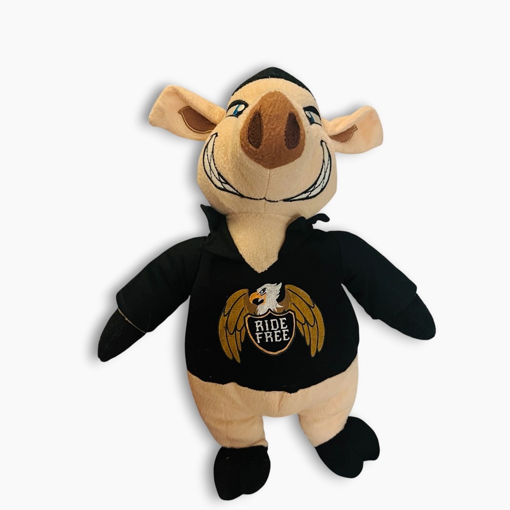 Kellytoy Biker Pig Plush Ride Free Eagle Hoodie Black Hat Stuffed Animal 12"